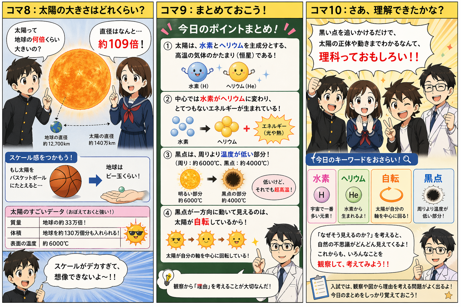 太陽の大きさの比較、復習ポイントのまとめ